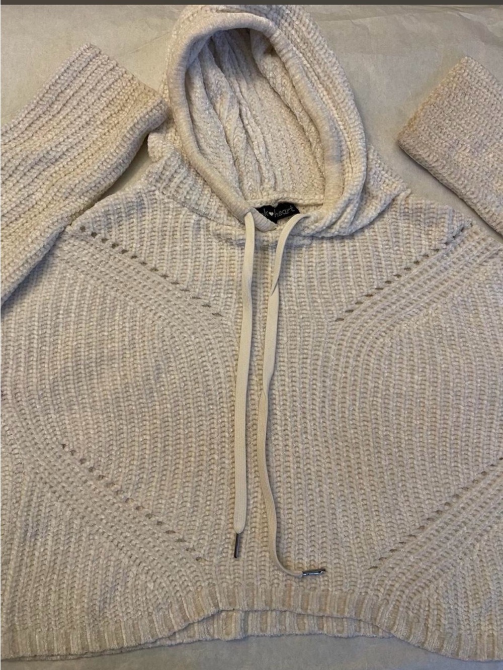 Derek Heart white ribbed knit hoodie in size S
